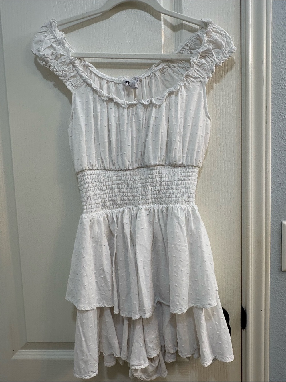 White Swiss Dot Tiered Ruffle romper